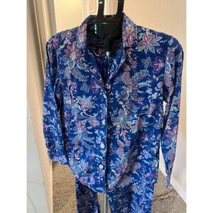Lauren Ralph Lauren Blue Floral Paisley Long Sleeve Pajama Set Size Medium